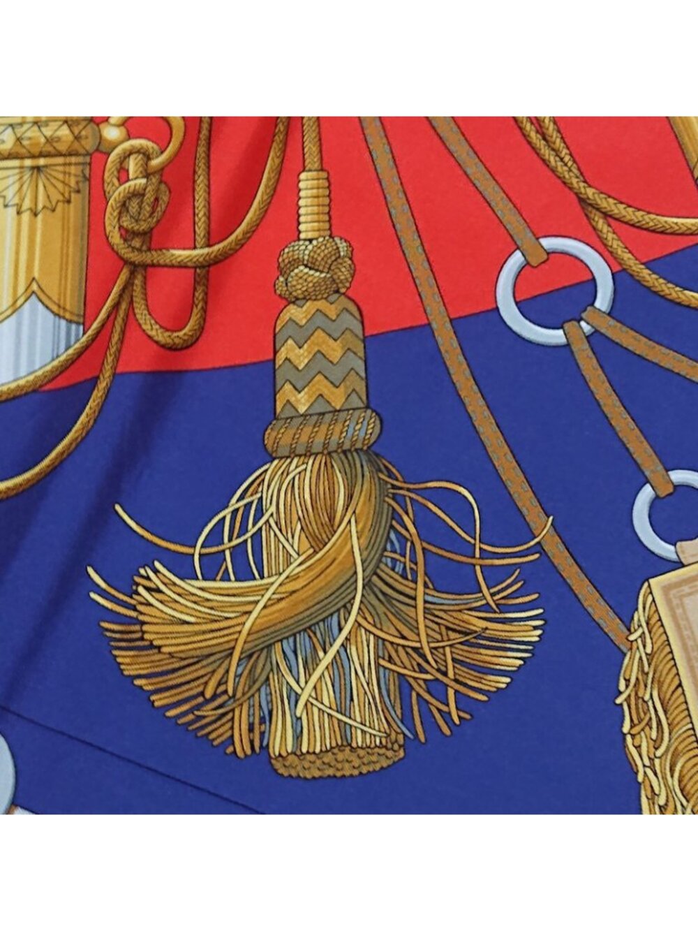 Hermes Carre 90 Cliquetis Silk Scarf Red Navy Gold - Picture 10 of 16